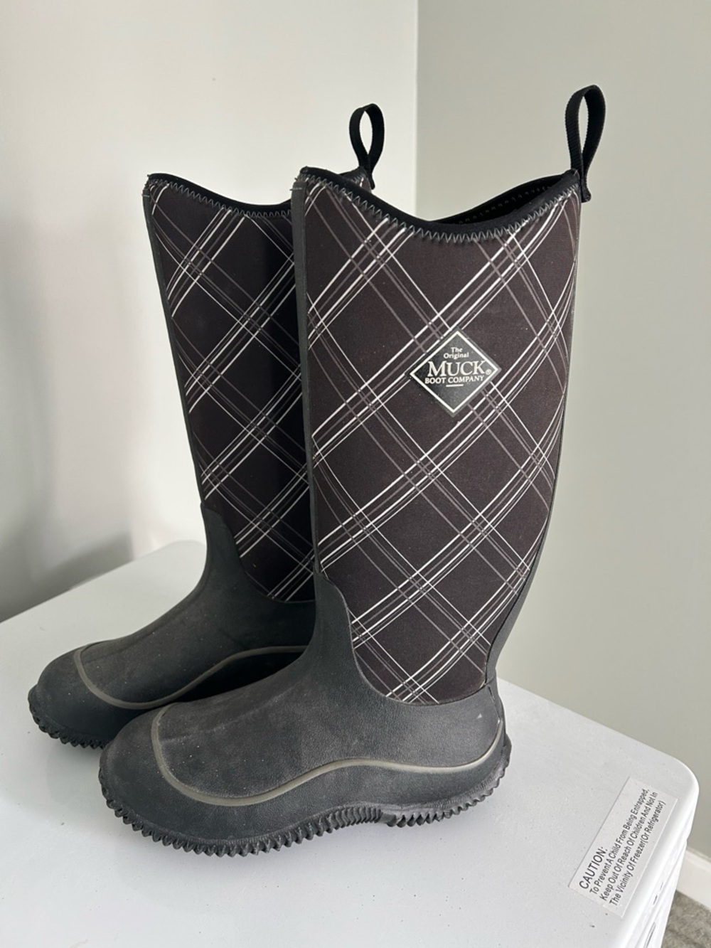 Muck Boot Company Women's Black Plaid Tall Waterproof Rain Boots